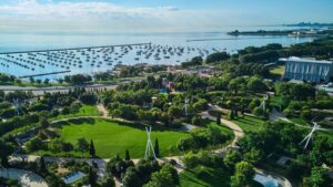 Image of Chicago Millennium Park view of docks and Lake Michigan