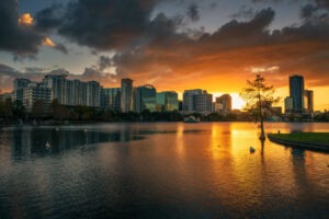 Sunset view over Lake Eola in Orlando