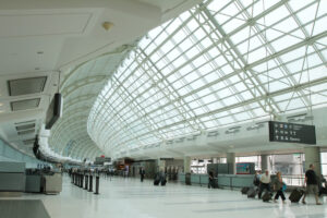 Toronto, Canada: Travelers walking through Terminal 3 of Toronto Pearson International Airport.