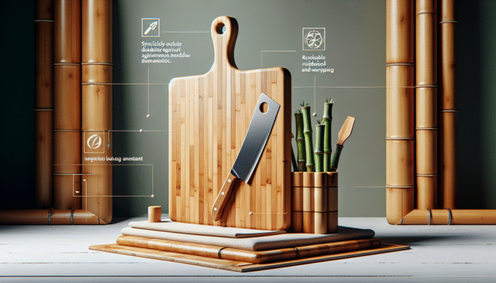 A sturdy hardwood and bamboo cutting board showcasing resistance to knife marks and warping, promoting kitchen sustainability.