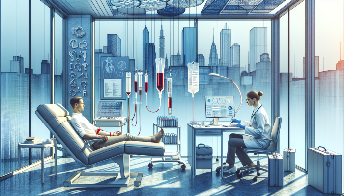 A patient receiving a private blood test in a serene, modern clinic in Milton Keynes.