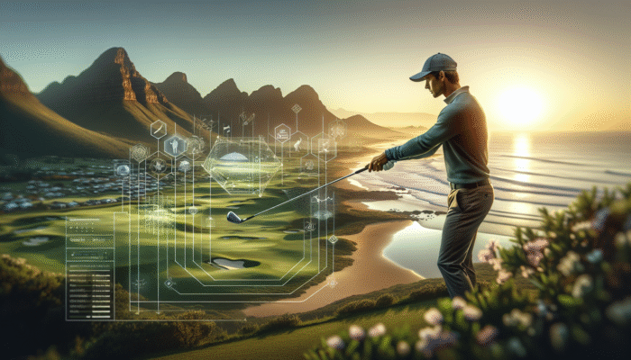 Golfer in South Africa using finger grip for natural wrist hinge, neutral stance on varied terrains.
