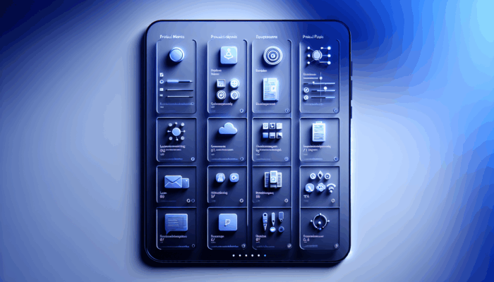 A minimalist smartphone screen displaying clear, concise bullet-pointed product descriptions on a soft blue background.