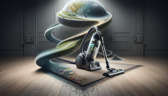 Bissell vacuum cleaning stone floor with eco-friendly solution, transitioning to carpet and hardwood.