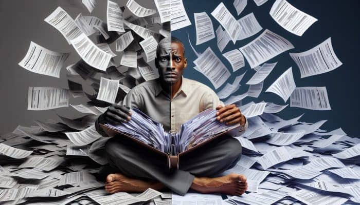 Understanding Debt Consolidation: A Guide for Beginners | DCL Understanding Debt Consolidation: A visual representation of a person consolidating multiple bills into one folder, symbolizing financial relief and clarity.