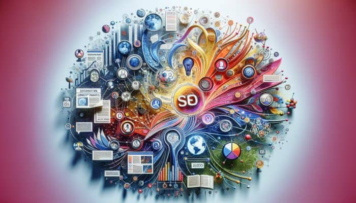 Discover How Branded Content Campaigns Can Generate Backlinks: A vibrant collage of branded content formats like articles, videos, infographics, elevating SEO and enhancing consumer engagement.