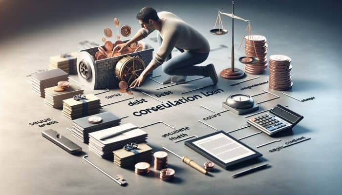 A person organizing financial documents for a debt consolidation loan application, symbolizing the journey towards financial stability.