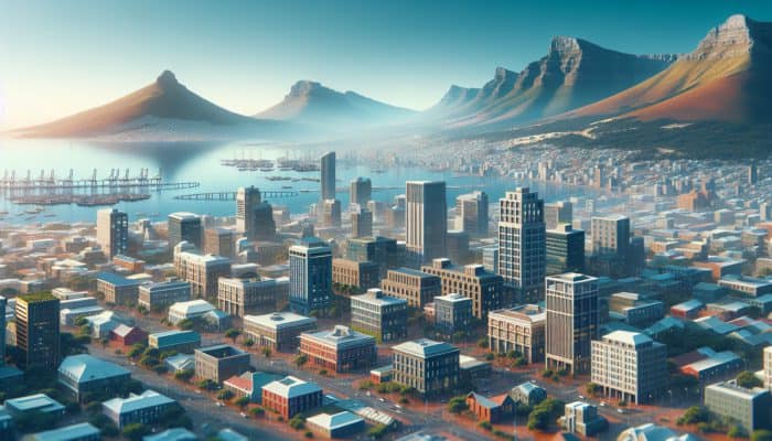 Vibrant cityscape of Cape Town showcasing bustling City Bowl and serene Southern Suburbs under a clear blue sky.