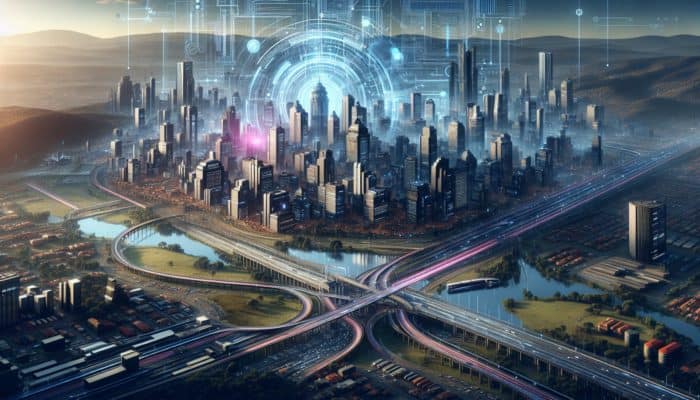 Futuristic Pietermaritzburg skyline with new transport routes and modern commercial developments driving urban renewal.