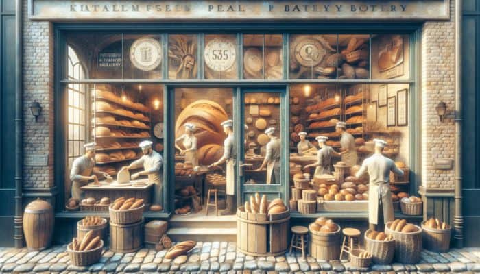 A busy Plymouth bakery displaying freshly baked bread and signage for enhanced local SEO visibility.