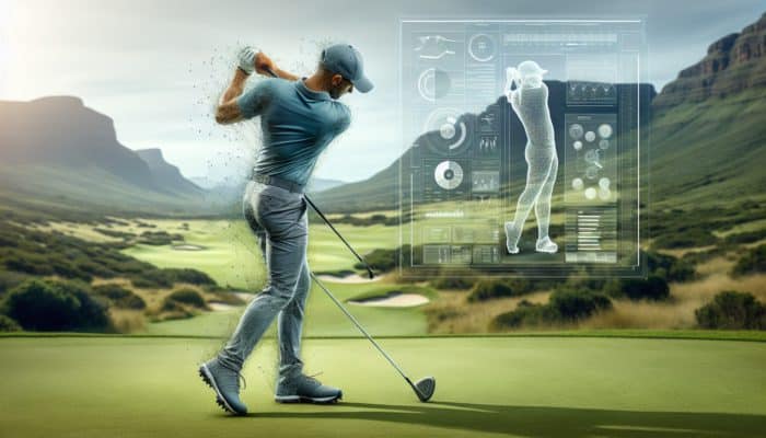 A golfer on a South African fairway demonstrating a stable stance, firm grip, relaxed upper body, and smooth swing transition while practicing a powerful drive.