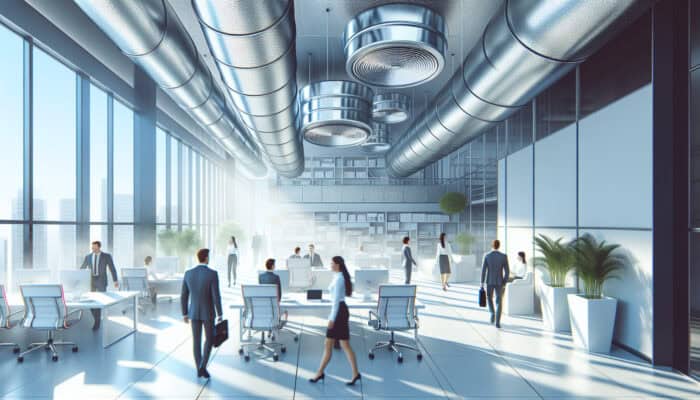 Commercial Duct Cleaning Services in West Vancouver: Modern office with clean air ducts, healthy employees and customers, allergen-free environment.