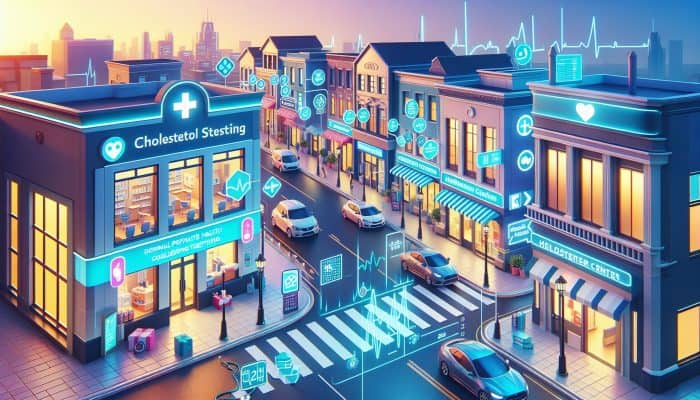 Middleton street showcasing various health facilities offering cholesterol testing services.