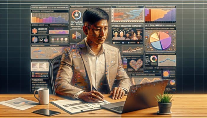 Small business owner in Plymouth utilizing a laptop to oversee PPC, display, and social media ads while monitoring growth statistics.