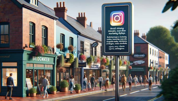 A vibrant street scene in Bridgwater where small businesses are effectively using Instagram for marketing to attract diverse crowds.