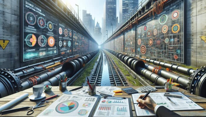 Detailed sewer inspection report for Gastown, highlighting old infrastructure at risk with maintenance markers in an urban setting.