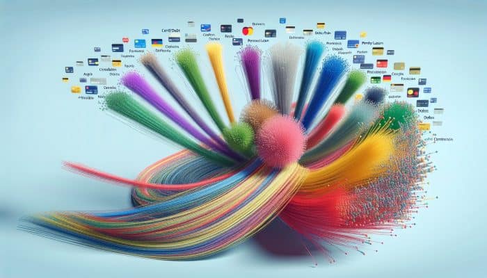 Debt Consolidation for a Simpler Lifestyle: UK Guide | DCL Various colorful threads representing different debts merging into one golden thread, symbolizing debt consolidation.