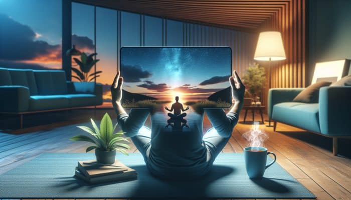 A UK user reviewing mood data on a smartphone app, planning self-care after recognizing mood declines following long workdays.